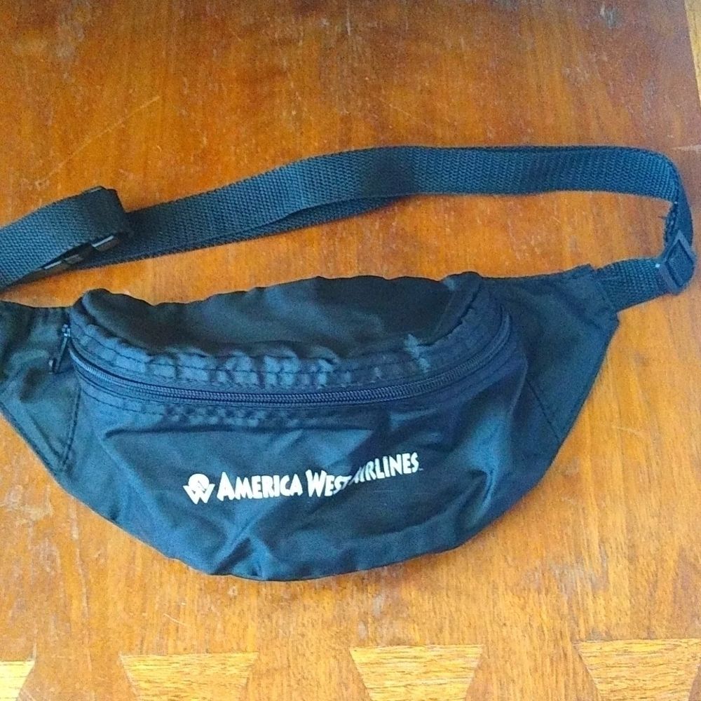 Vintage black America West Airlines belt bag fanny pack